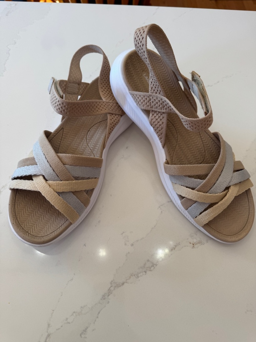 Lands' End Women's Neutral Strappy Sandals in Beige and Light Taupe